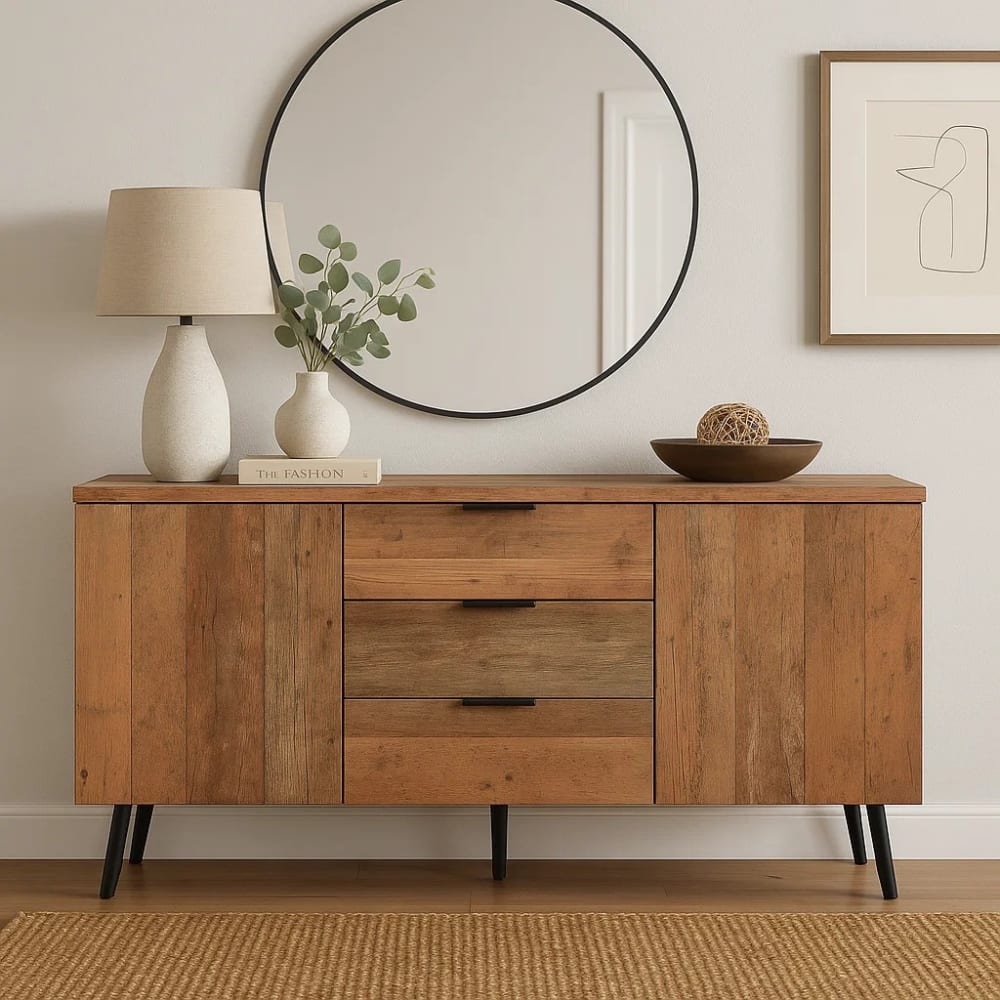 Urban Meuble Console en bois avec 3 tiroirs industriel Marron 140x70x35cm