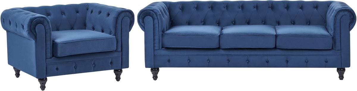 Chesterfield Woonkamerset Marineblauw Fluweel