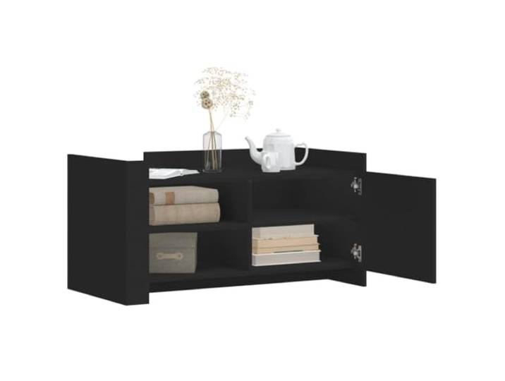 KTHLBRH Couchtisch, Schwarz, 100 x 50 x 50 cm, aus mehrschichtigem Holz Praktische Tür, großer Stauraum, zwei Montagemöglichkeiten, glatte Oberfläche