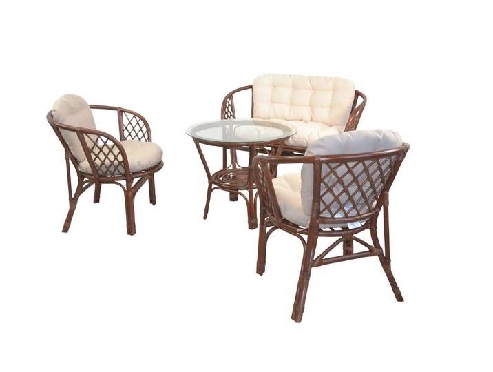 moebel-direkt-online Sitzgruppe 4teilige Rattansitzgruppe, (4tlg. Spar-Set, 1 Bank, 2 Sessel, 1 Tisch)
