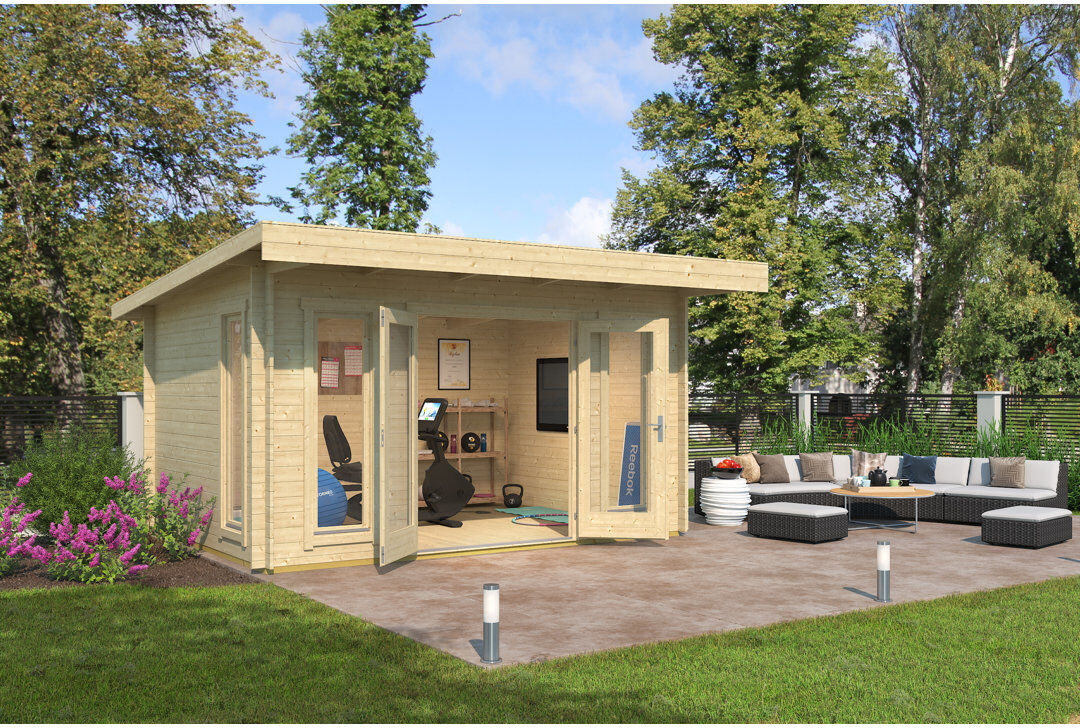 Lasita Maja Lasita Banbury 13.5 x 10 Ft. Pent Roof Log Cabin With Single Glazing (28mm) Banbury Natural Wood