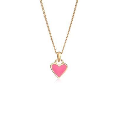 Kette mit Anhänger ELLI "Halskette Herz Anhänger Emaille 925 Silber vergoldet" Gr. 45, pink, Halsketten, Damen, 45, ohne Stein, Silber 925 (Sterlingsilber)
