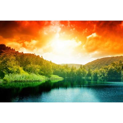 Fototapete PAPERMOON "Waldsee", bunt, B:3,5m L:2,6m, Vlies, Tapeten
