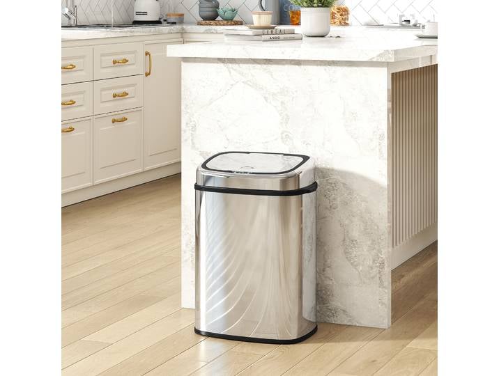 HOMCOM Poubelle Inox 50L Capteur Infrarouge Argent