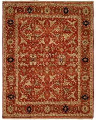 KALATY Traditional Red Hand-Knotted Wool Area Rug