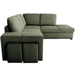 Casapy, Sofa + Bettsofa, Wendbares Ecksofa - 4/5 Sitze - MITCHELL - Khakifarbener Cordstoff - Aufbewahrung, Sitzpuffs (Ecksofa)