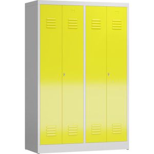 ClassiX Spind X-510446, Doppelspind, gelb, 4 Abteile, mit Drehriegelschloss, 119 x 180 cm