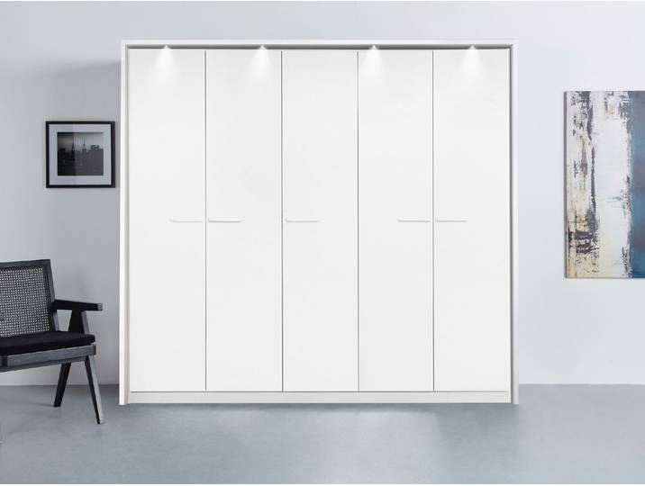 Drehtürenschrank, Weiß, 230x231x58 cm, Holzwerkstoff, 5 Türen & Beleuchtung, Klassisch, Rauch