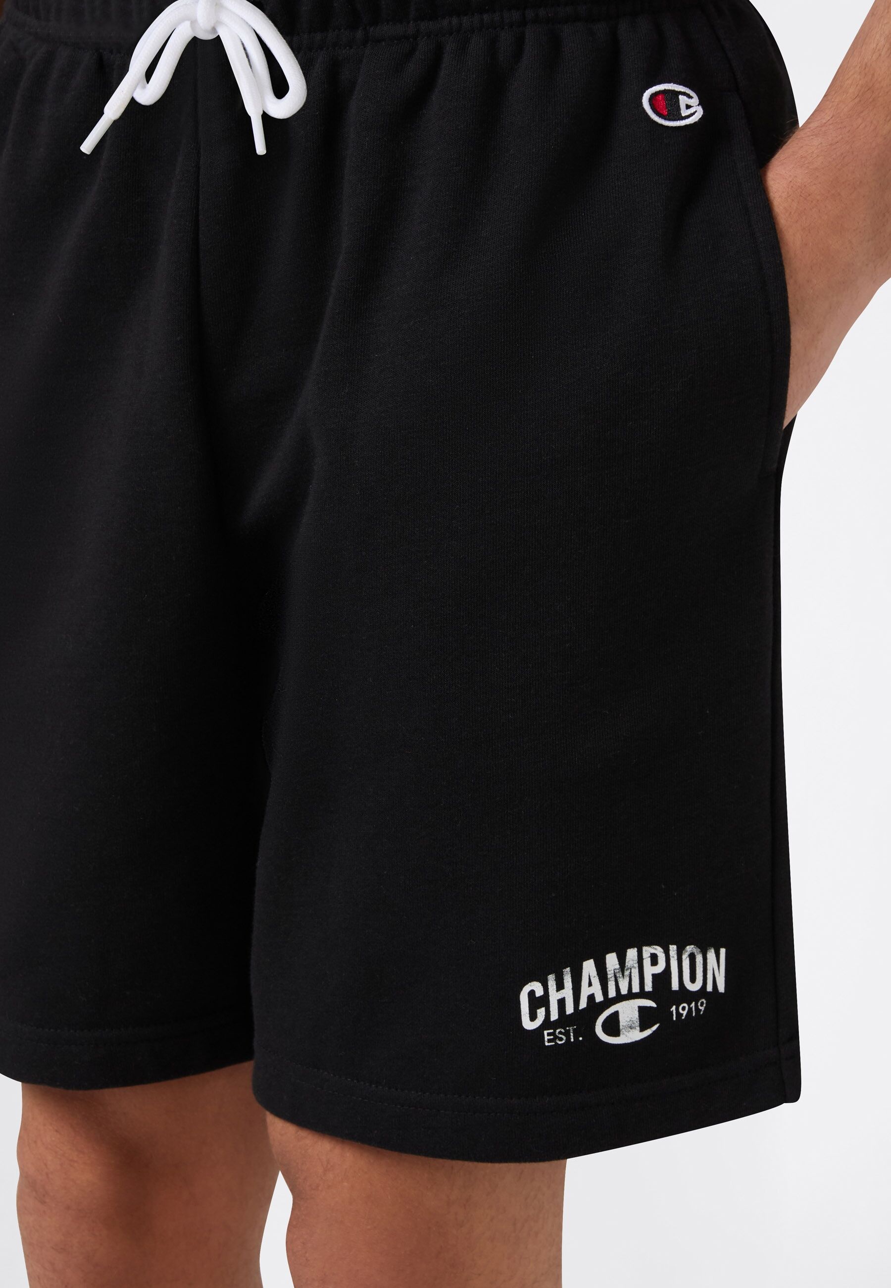 Sweatshorts CHAMPION "SPORTWEAR SHORTS Standard Fit", Herren, Gr. L, N-Gr, schwarz (nbk), Obermaterial: 55% Baumwolle, 45% Polyester, Hosen Sweatshorts, mit kurzer Form, für Alltag und Training, Standard Fit nbk L, N-Gr