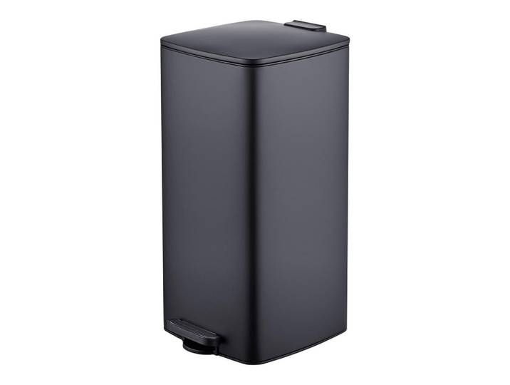 Relaxdays Mülleimer Schwarz Tretpedal Softclose 30 l, Metall, Kunststoff, 28x54.5x33 cm, Badaccessoires, Abfalleimer