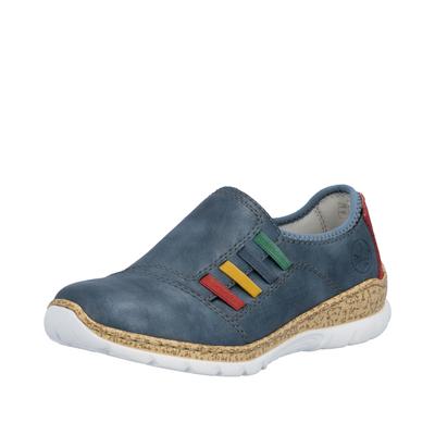 Slipper RIEKER, Damen, Gr. 37, Textil, blau (dunkelblau, kombiniert), Lederimitat, Basic, Schuhe Slipper, Slip-on Sneaker, Schlupfschuh, Halbschuh mit bunten Stretcheinsätzen