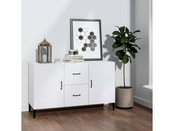 RJPLMFV Anrichte, weiß, 100 x 36 x 60 cm, Holz, Technik 2 Türen, 2 Schubladen, geräumige Aufbewahrung, klassisches Design, leicht zu reinigen