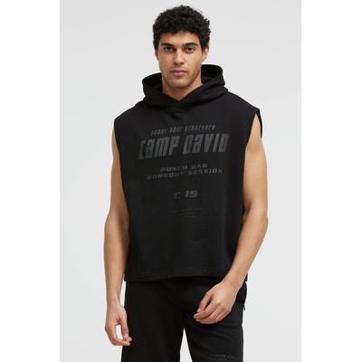 Kapuzensweatshirt CAMP DAVID, Herren, Gr. 4XL, schwarz, Web, Material: 100% Baumwolle, bedruckt, regular fit normal, Rundhals, angeschnitten gerader Abschluss, Sweatshirts, aus Baumwolle