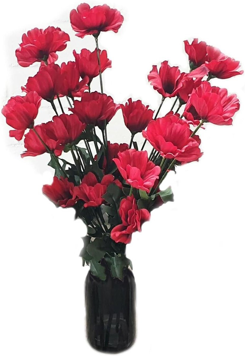 Kunstklaprozen met zijden bloemen en verstelbare stelen - Rood/Groen - 45 cm