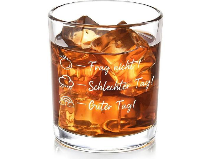 Whiskyglas mit Spruch Frag nicht! Schlechter Tag! Guter Tag! 10oz Kristallglas, Transparent, Glas, Gläser, Whiskygläser