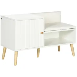 HOMCOM Moderne Schuhbank mit gepolstertem Sitz, offenem Regal & Schrank für 4 Paar Schuhe, Weiß, 80x33x49cm