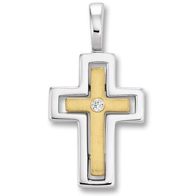 Kreuzkette ONE ELEMENT "Halskette - Kreuzkette mit Zirkonia Kreuz und Anhänger aus 925", silber, Halsketten, Damen, Silber 925 (Sterlingsilber), Kreuzkette, Fein gefertigt – ein Zeichen mit besonderer Bedeutung