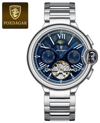 PRiME Luxury Man Watch With Hollow Tourbillon, Automatic Mechanical Watch For Men, Waterproof Stainless Steel Design 1413 Silver Blue S