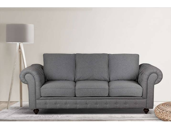 3-Sitzer HOME AFFAIRE MENDITTE , grau (anthrazit), B:225cm H:90cm T:93cm, 100% Polyester, Sofas, 3-Sitzer, Knopfheftung im Armlehnbereich und an Vorderkante, hohe Qualität
