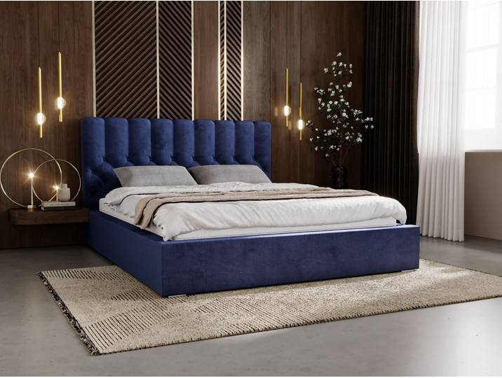 Polsterbett mit Bettkasten und Lattenrost 160x200 Roma Dunkelblau