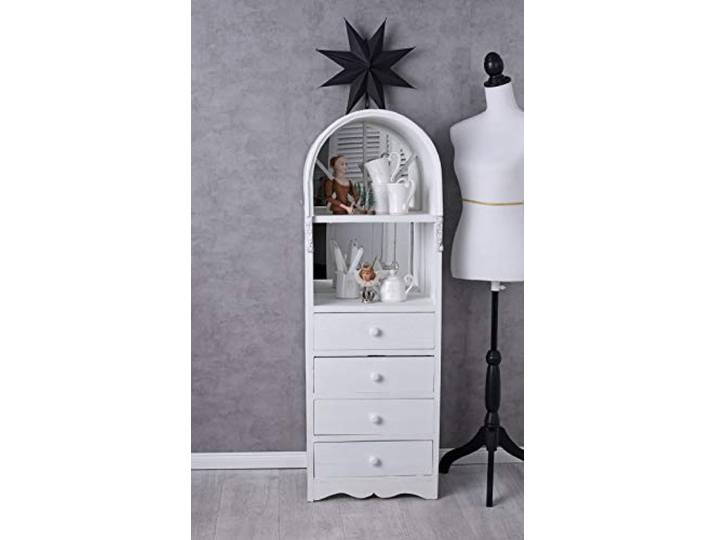 PALAZZO INT Vintage Kommode Chateau Marielle Standregal 132×45×35 cm halbrund antik patiniert mit Spiegelwand 4 Schubladen & Ablagen Landhausstil Shabby Chic Unikat Nostalgie Möbel