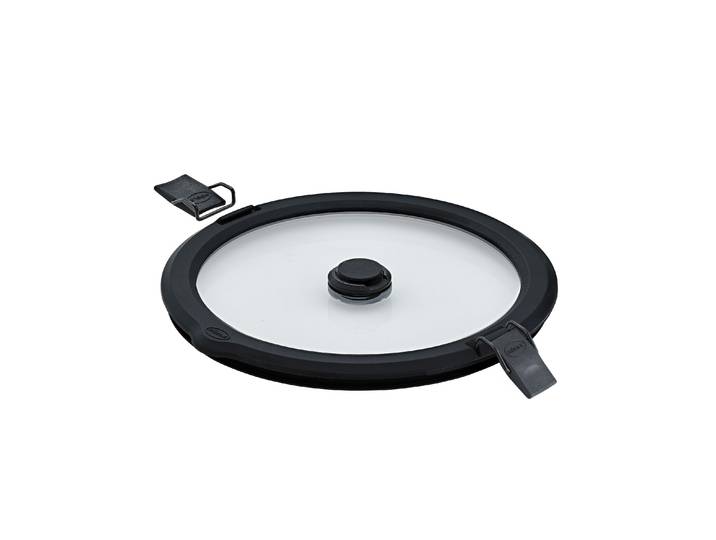 Deckel RÖSLE Vakuumdeckel FLEXX 2GO 0,8 L rund mit Clips , silberfarben, schwarz, B:16,5cm H:1,6cm L:16,5cm, Glas, Silikon, Deckel, Deckel, Deckel für 0,8 L Dose FLEXX 2GO