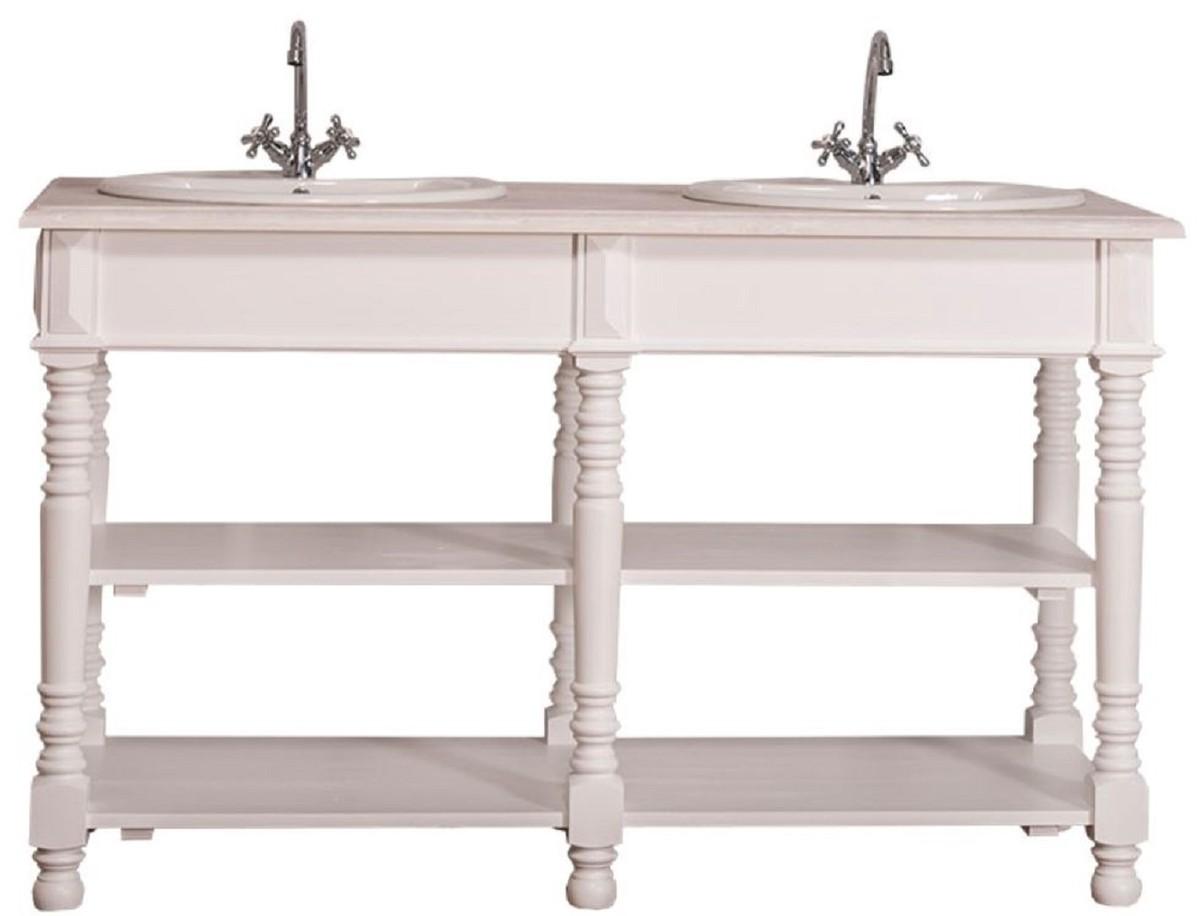 Casa Padrino Landhausstil Doppel Waschbeckenschrank Weiß / Hellgrau 150 x 54 x H. 90 cm - Massivholz Waschtisch - Badezimmermöbel im Landhausstil