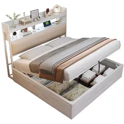 Bettrahmen 180x200 cm mit hydraulischer Hebevorrichtung und USB-Anschlüssen – stilvolles Vintage-Design in Weiß