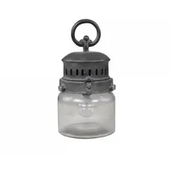Chic Antique Französische Stalllaterne inkl. Birne und Timer, H22/D11 cm, antik kohle