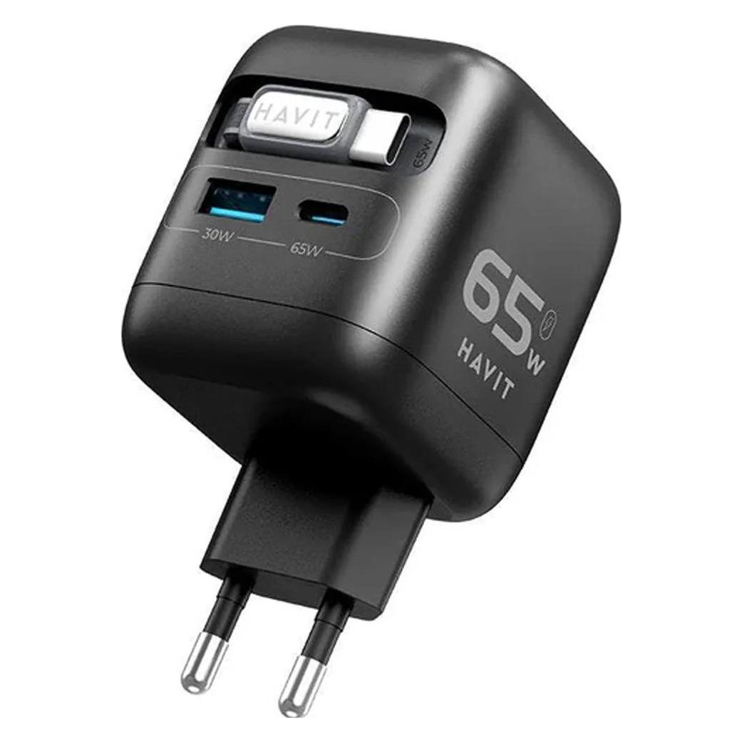 Havit Chargeur secteur UC252 - 1x USB-C + 1x USB-A 65W avec câble USB-C (Noir) (65 W, 2 Ports) (201004001199612)