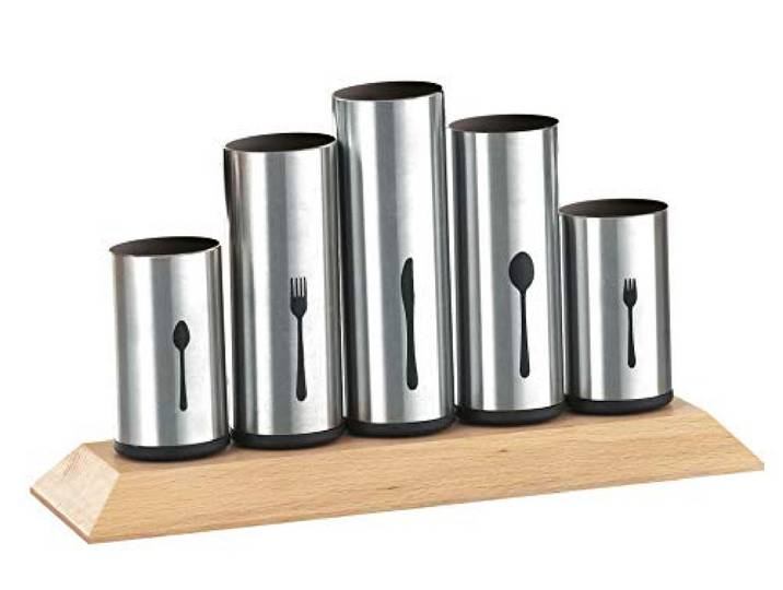 Esmeyer 610-217 Porte-couverts avec 5 pots fixes inox 12 couteaux\, 12 fourchettes\, 12 cuillères\, 12 cuillères à café et 12 fourchettes à dessert