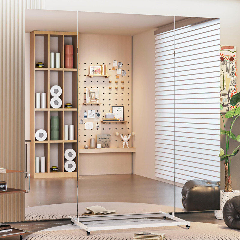 Rebrilliant Aluminium Rectangle Freestanding Mirror Stainless Steel 180cm H X 180cm W X 0.4cm D