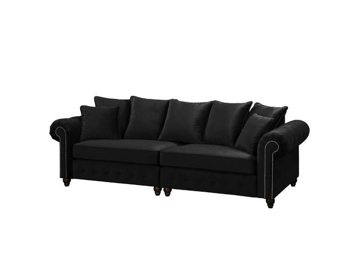 home24 XXL-bank zwart/zwart velours 260 x 90 x 93cm zonder hocker glamour