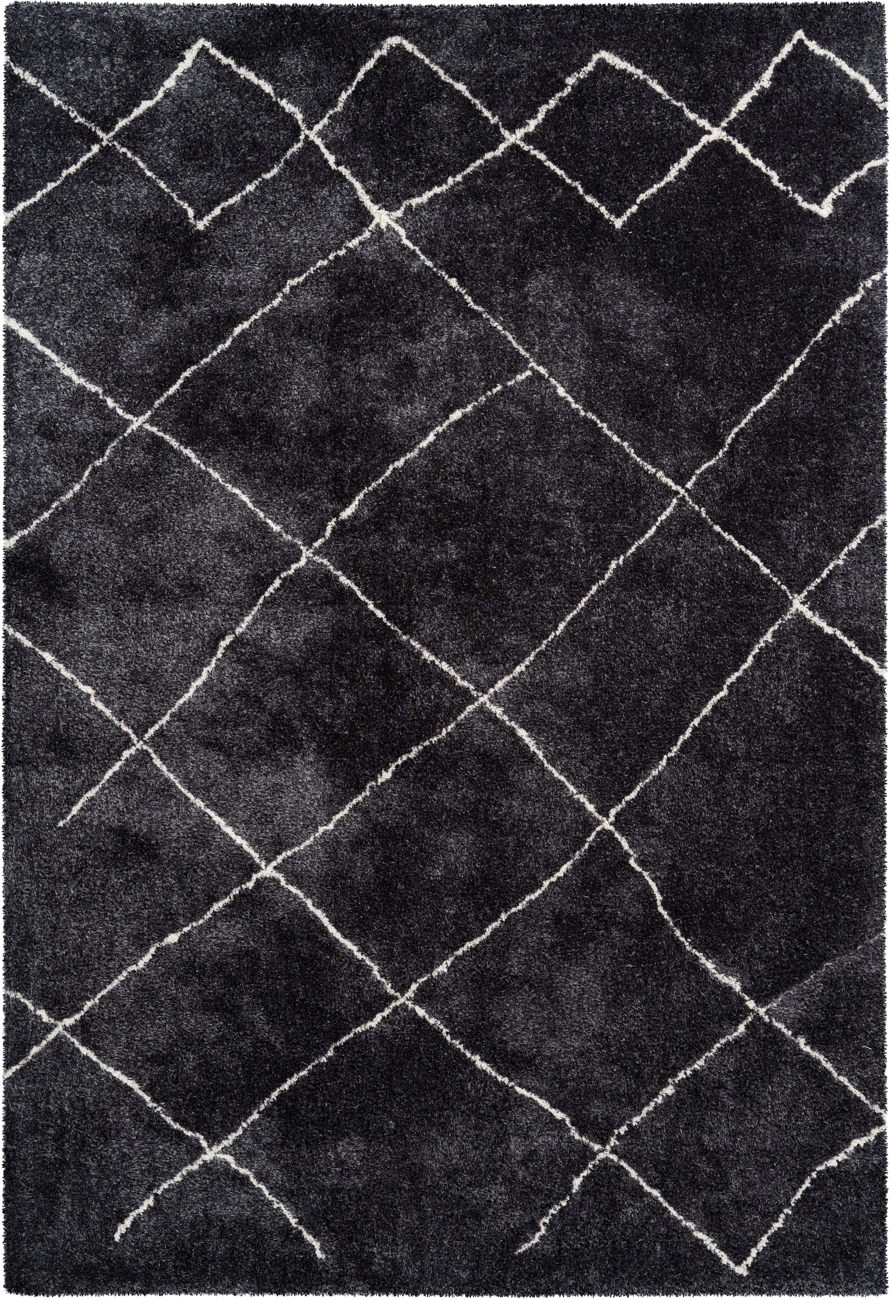 Teppich ME GUSTA "Orlando 525", grau (anthrazit), B:80cm H:27mm L:150cm, Polyester, Teppiche, Teppich, Attraktives Muster, Retrolook,Baumwollrücken, Fussbodenheizung geeignet anthrazit B : 80cm 1 Stk., 27mm, L: 150cm