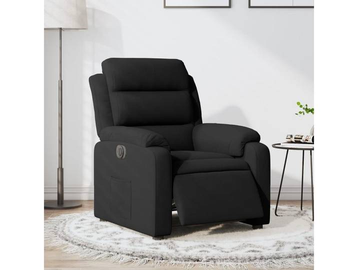 furnicato Relaxsessel Schwarzer Fernsehsessel mit elektrischer Liegefunktion, 75x92,5x100 cm, Samtbezogener Relaxsessel mit Seitentasche und Massivholzrahmen