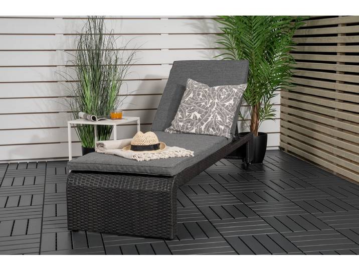 Garten Sonnenliege Irina - aus Rattan - Schwarz - Luxusbetten24