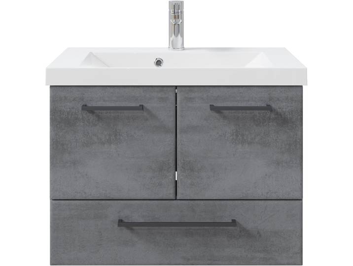 Badmöbel-Set SAPHIR Quickset 945 Mineralmarmor-Waschtisch mit Unterschrank, 74 cm breit , grau (oxid dunkelgrau quer), Kastenmöbel-Sets, Badmöbel-Set, Waschplatz, 2 Türen, 1 Schublade, inkl. Türdämpfer, Waschtisch Set