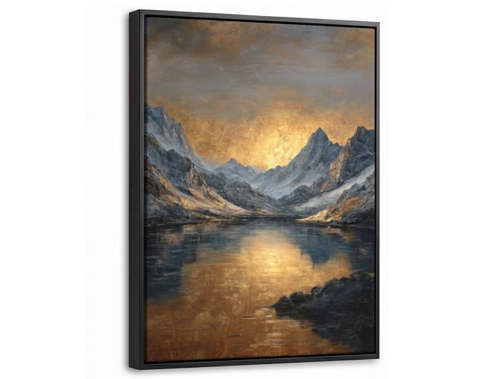 LEINWAND Bilder mit Rahmen - Bergkulisse mit goldenem Sonnenuntergang - 30x40