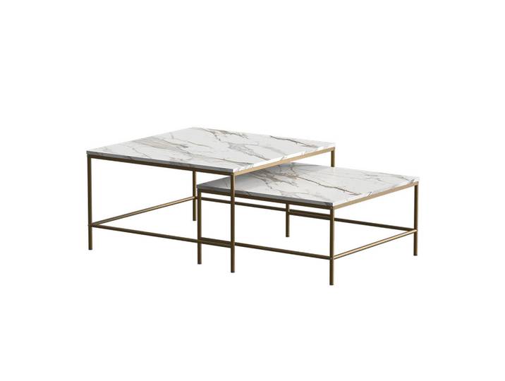 Vicco Couchtisch-Set Ramio Weiß/Gold 80 x 80 cm 2 Teile, Weiß, Goldfarben, Rechteckig, 80x45x80 cm, Wohnzimmer, Wohnzimmertische, Couchtische