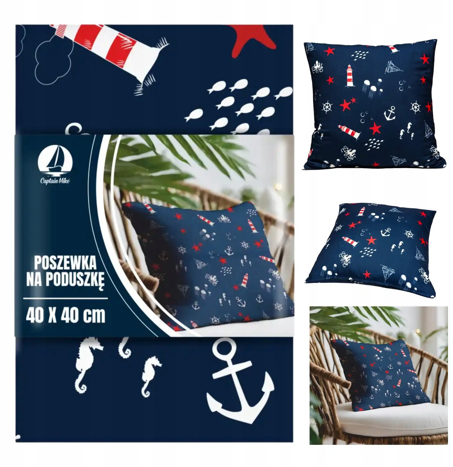 Captain Mike Decoratieve Kussenhoes Marine Stijl 40 x 40 cm