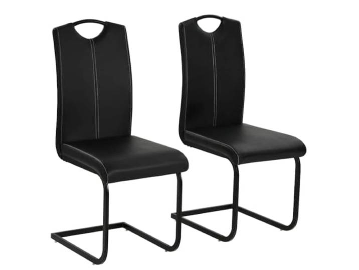 KGHFDVB Freischwinger 2er Set Schwarz Kunstleder mit Stahlgestell 2 Stühle, Schaumstoffpolsterung, elegante Optik, einfacher Zusammenbau, stabil und haltbar