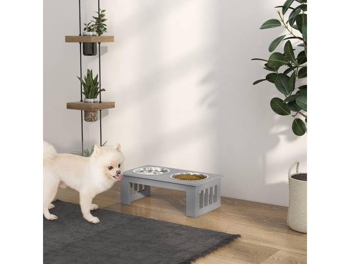 PawHut Station Alimentation Chien 0,9L Anti-Dérapant Gris