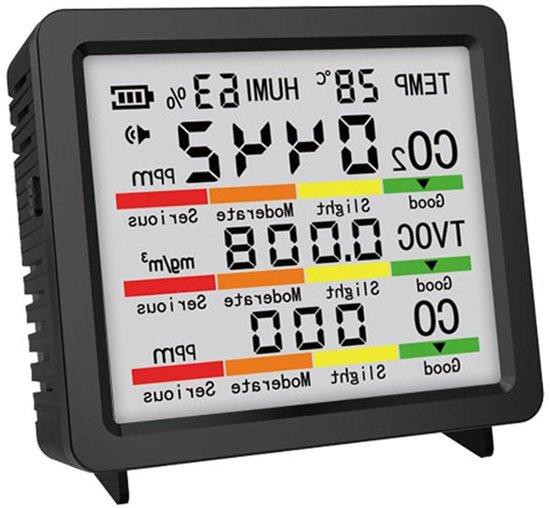 Fabater 5-in-1 Luchtkwaliteitsmonitor - Luchtkwaliteitstester voor Binnenlucht - Zwart - B/D/H: 80 x 38 x 75 mm