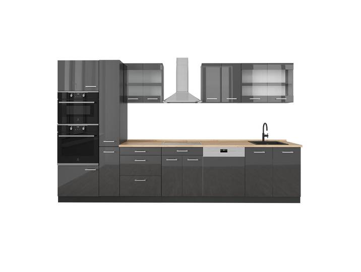 Cuisine complète pt chêne anthracite brillant/anthracite 350x206.8cm