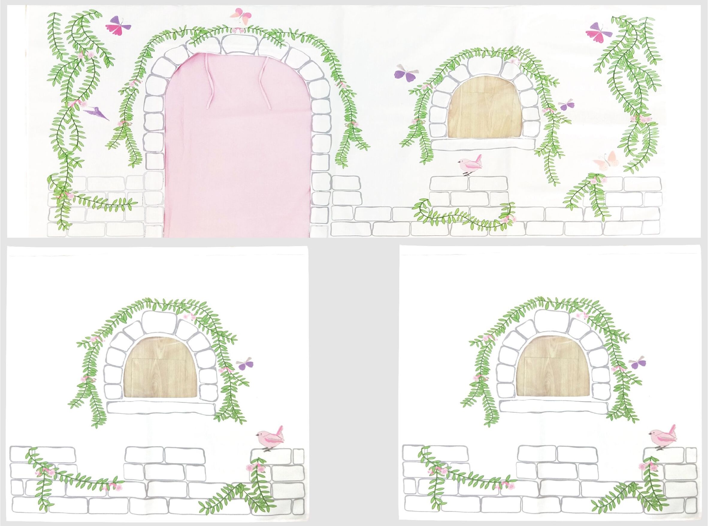 Spielbett VIPACK "Forrest, Absturzschutz mit Sprossen-Optik, Pfostenstärken ca. 50x50mm", rosa (buche natur lackiert, buche natur lackiert, buche natur lackiert), B:135,5cm H:114cm L:207,5cm, Betten, Spielbett, 90/200 cm, Spielbereich unter dem Bett, 2 Te