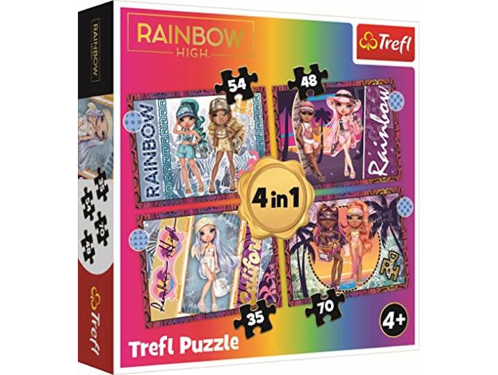 Trefl - Rainbow High, Modieuze poppen - Puzzel 4in1, 4 puzzels, van 35 tot 70 Elementen - Kleurrijke Puzzels met Sprookjesfiguren Rainbow High, Entertainment, voor kinderen vanaf 4 jaar