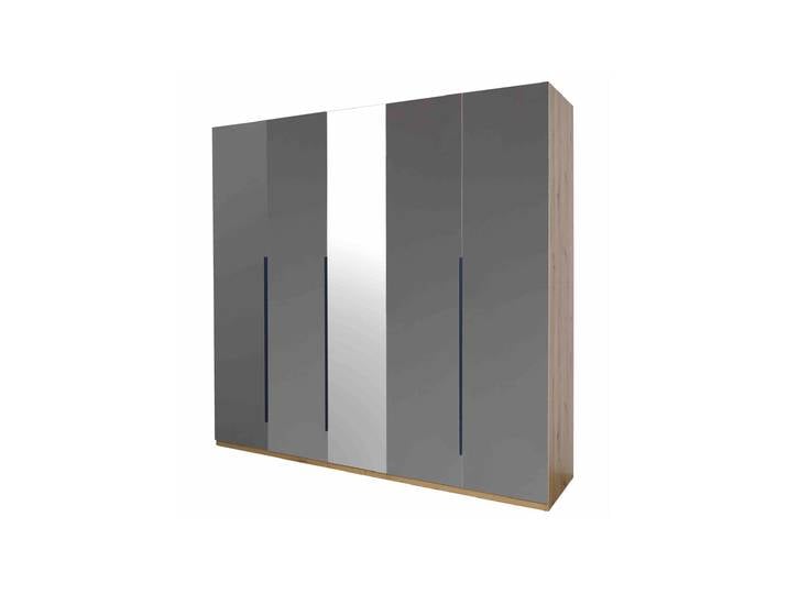 Kleiderschrank mit Spiegel grau hochglanz - Eiche 230 cm - SPOSAMI