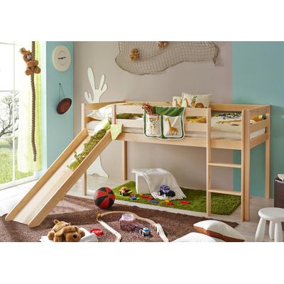 Hochbett TICAA "Manuel", beige (kiefer massiv natur), B:217cm H:114cm L:205cm, Hochbetten, Hochbett, mit Rollrost, Kiefer massiv natur oder weiß