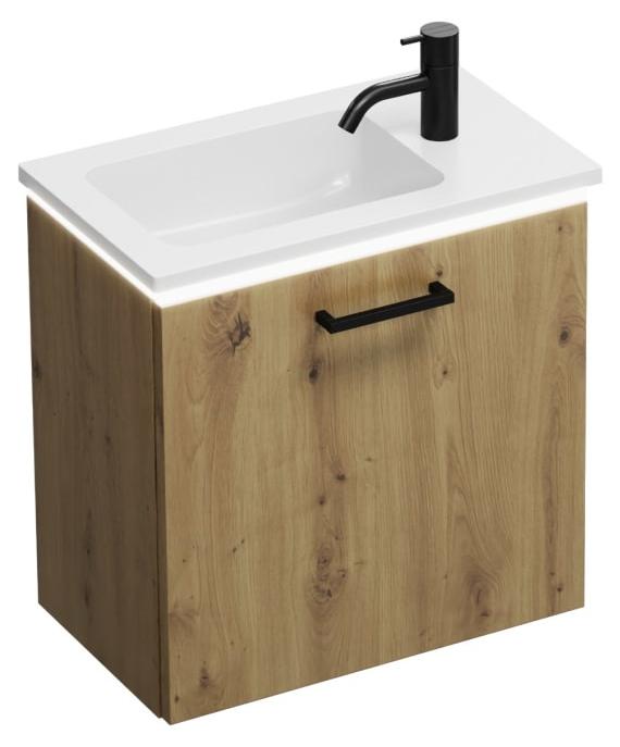 burgbad Eqio Waschtischkombination mit Mineralguss-Waschtisch und LED-Beleuchtung, 52 cm, mit Stangengriff G0234