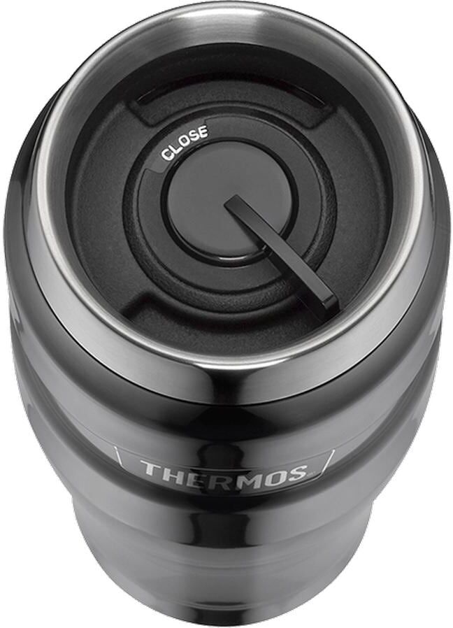 Thermobecher THERMOS "Stainless King 470 ml", grau, Trinkgefässe, Ø 8,3cm x 20cm, 470ml, 1, Edelstahl, Thermobecher, DrinkLock – Verschlusssystem, 100% dicht, B:8,4cm H:20cm Ø:8,3cm grau Ø 8,3cm x 20cm, 470ml, 1